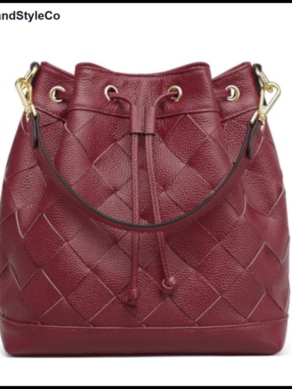 Genuine Leather Handwoven Bucket Tote Bag Set with Shoulder Straps